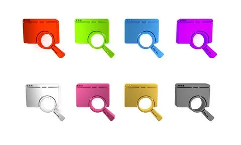 Colorful Search in a browser window icon isolated on white background. Mini.. Stock Illustration