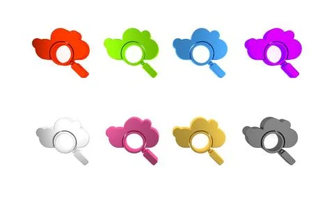 Colorful Search cloud computing icon isolated on white background. Magnifyi.. Illustrazione stock