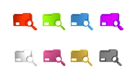 Colorful Search concept with folder icon isolated on white background. Magn.. Illustrazione stock