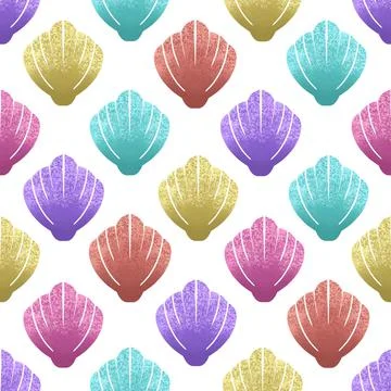 Colorful seashells repeat pattern illustration design art Stock Illustration