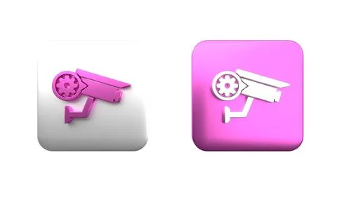 Colorful Security camera and gear icon isolated on white background. Adjust.. Stock Illustration