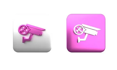 Colorful Security camera with screwdriver and wrench icon isolated on white.. Stock Illustration