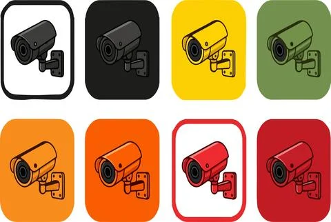 Colorful Security CCTV Surveillance Camera Icon Collection. Stock Illustration