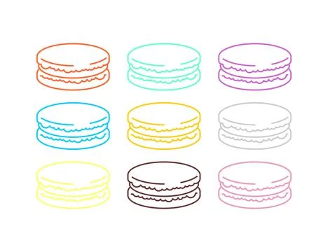 Colorful selection of macarons arranged in a grid on a white background Illustrazione stock