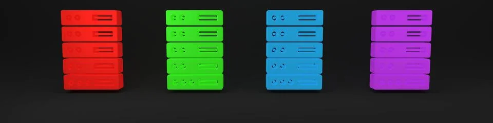 Colorful Server, Data, Web Hosting icon isolated on black background. Minim.. Stock Illustration