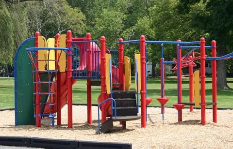 A colorful set of bars in an empty playground Stock Photos