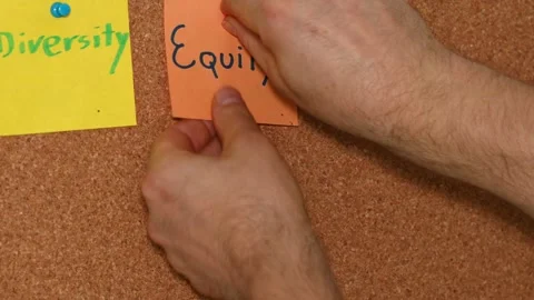 A colorful set of DEI sticky notes attached to a board. Support diversity  Stock Footage 280862763