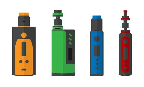 Colorful set of e-cigarettes icons. Stock Illustration