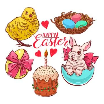 Colorful set of Easter symbols Stock Illustration