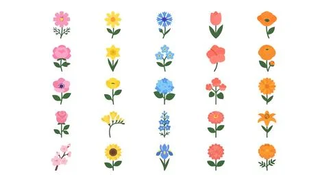 Colorful set of flat icons with different emojis Stock Illustration