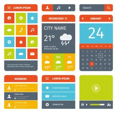 Colorful set of flat mobile app design and icons Stock-Illustration