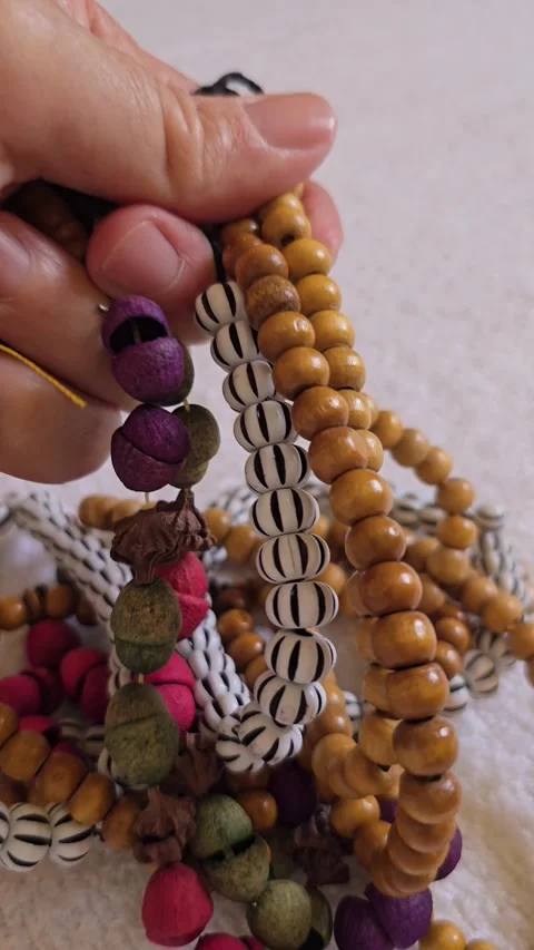 Colorful Set of Four Different Islamic Prayer Beads Close Up Stock Footage 341682077