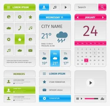 Colorful set of mobile interface elements on gray Stock Illustration