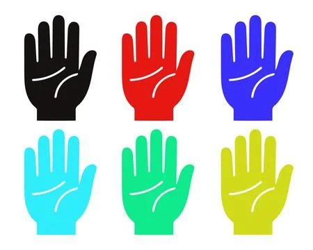 Colorful set of six hand stop sign icons 스톡 일러스트