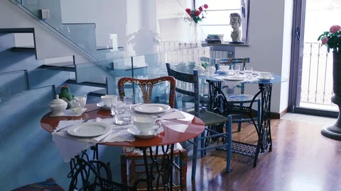 Colorful set tables Stock Footage 86171864