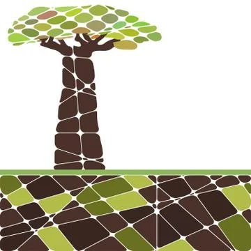 Colorful set with tree and leafs Stock Illustration