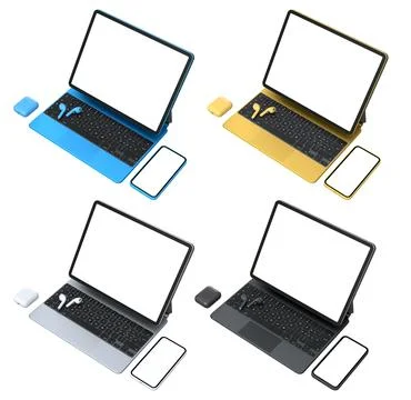 Colorful sets of digital devices including tablets with keyboards, wireless e Stock Illustration