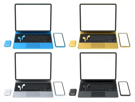 Colorful sets of digital devices including tablets with keyboards, wireless e Stock Illustration