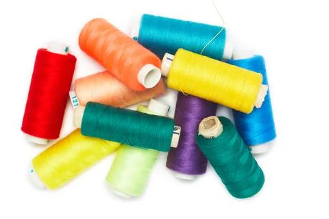 Colorful Sewing Thread Spools Close-up Isolated on White Background Stock Photos