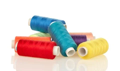 Colorful Sewing Thread Spools Close-up Isolated on White Background Stock Photos