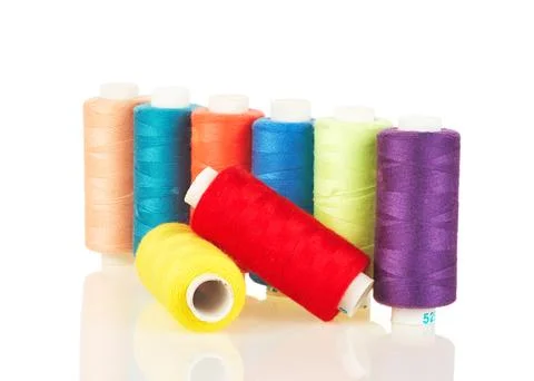 Colorful Sewing Thread Spools Close-up Isolated on White Background Stock Photos