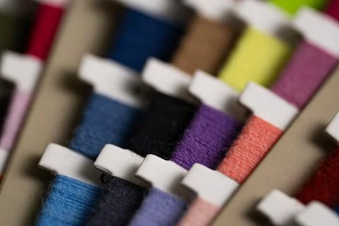 Colorful Sewing Threads Close Up with Soft Focus Foto stock
