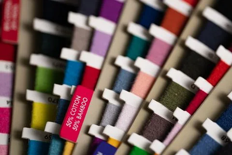 Colorful Sewing Threads Close Up with Soft Focus Foto stock