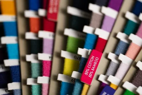 Colorful Sewing Threads Close Up with Soft Focus Foto stock
