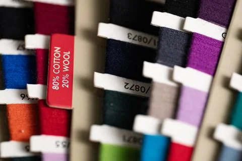 Colorful Sewing Threads Close Up with Soft Focus Foto stock