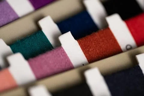 Colorful Sewing Threads Close Up with Soft Focus Foto stock