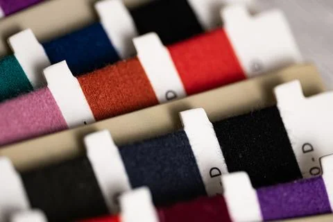 Colorful Sewing Threads Close Up with Soft Focus Foto stock