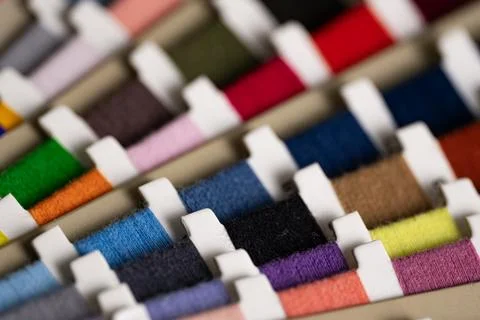 Colorful Sewing Threads Close Up with Soft Focus Foto stock