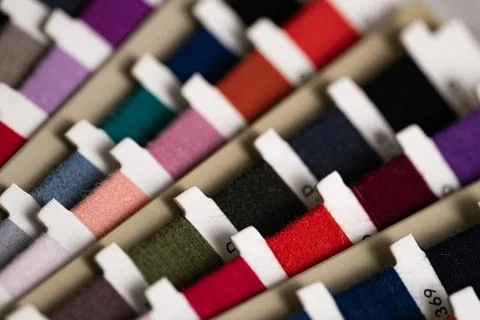 Colorful Sewing Threads Close Up with Soft Focus Foto stock