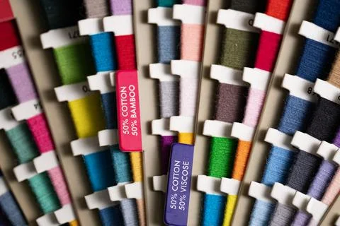 Colorful Sewing Threads Close Up with Soft Focus Foto stock