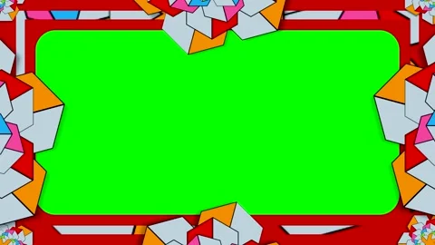 Colorful shapes and patterns surround a green screen for creative projects .. 스톡 동영상 333553407