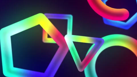 Colorful shapes float on dark background with gradient effect Stock Footage 312511140