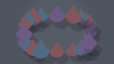 Colorful shapes spinning in a circle in a 3D animation Stock Footage 338411733