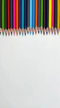 Colorful sharpened pencils are lined up on the table. Stock Photos