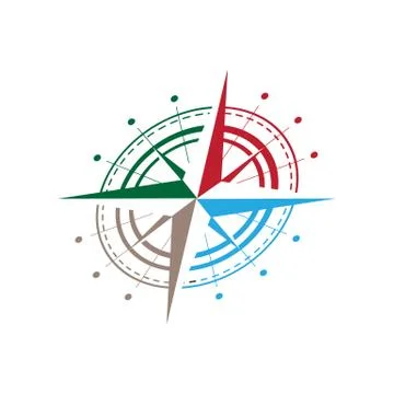 Colorful shear flat creative compass logo vector concept design template Stock Illustration