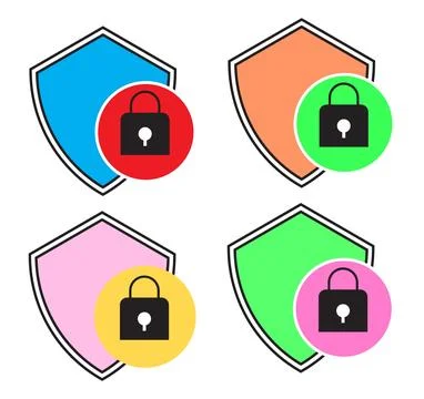 Colorful Shield and Lock Security Icons Set  Flat Padlock Badges for Privac.. Stock Illustration