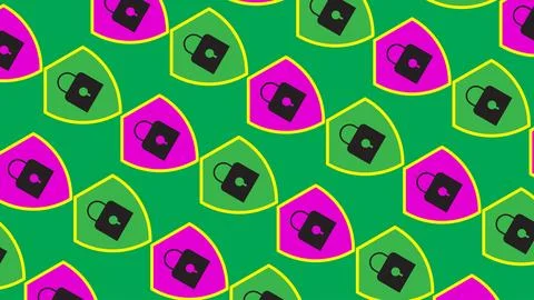 Colorful Shield and Padlock Pattern Background Representing Security, Priva.. Illustrazione stock