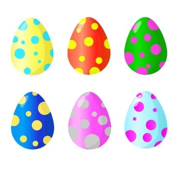 Colorful shiny Easter eggs decorated dots isolated on a white background. Stock Illustration