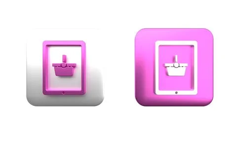 Colorful Shopping basket on screen tablet icon isolated on white background.. Foto stock