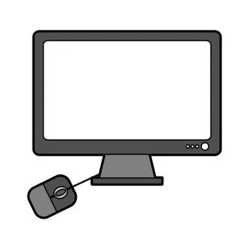 Colorful silhouette desk computer tech device with mouse Stock Illustration