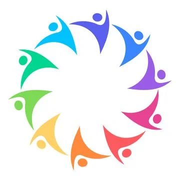 Colorful Silhouettes of People Representing Unity and Community in Circle Stock Illustration
