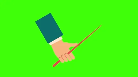 Colorful simple animation of a human hand holding a pointer isolated on a green Stock Footage 196670827