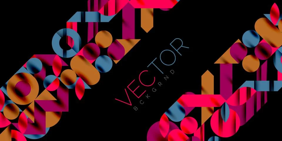Colorful simple dynamic geometric forms circles lines and round shapes. Mosaic Stock Illustration