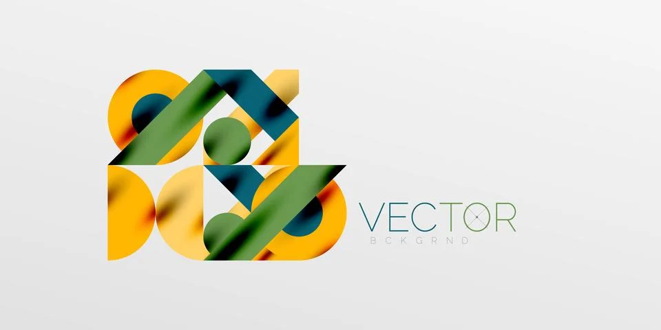 Colorful simple dynamic geometric forms circles lines and round shapes. Mosaic Stock Illustration