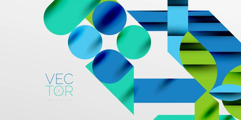 Colorful simple dynamic geometric forms circles lines and round shapes. Mosaic Stock Illustration