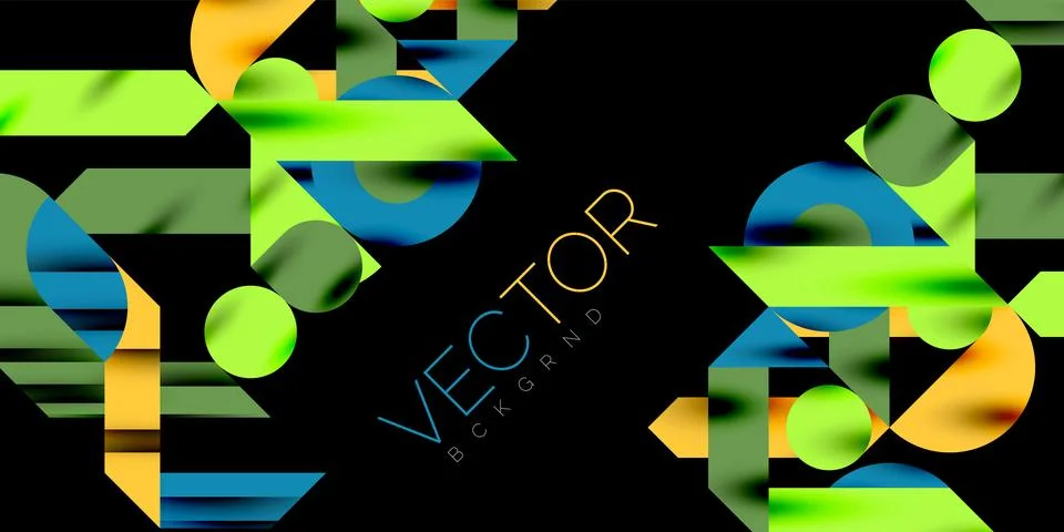 Colorful simple dynamic geometric forms circles lines and round shapes. Mosaic Stock Illustration